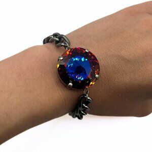 Handcrafted Large Exotic Red w/ Blue Swarovski Crystal Chunky Chain Bracelet